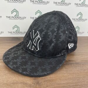 New Era New York Yankees MLB Baseball Cap Fitted Black Pattern Size 7 5/8